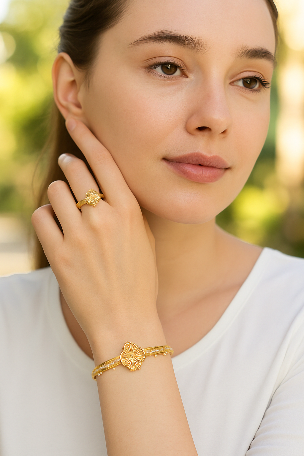 Gold-Plated Bracelet & Ring Set